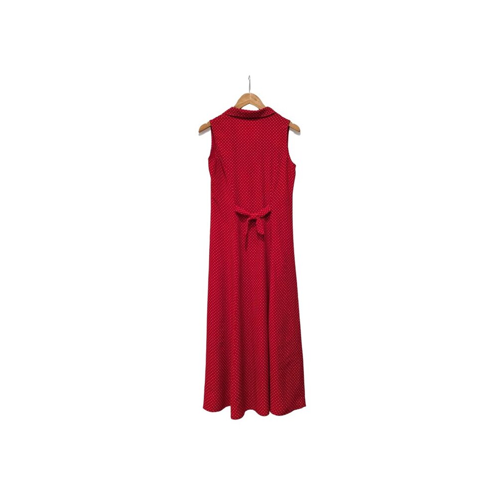 Vintage 90s Bentley Red Polka Dot Button Front Maxi Dress Tie Back M - Picture 3 of 7